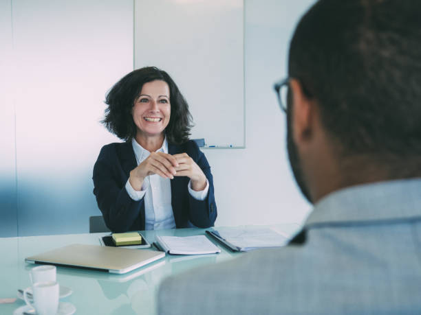 istock Personnel manager interviewing male candidate 1207440069