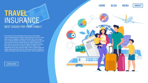 ilustrações de stock, clip art, desenhos animados e ícones de tour agency landing page offer insurance service - bus family travel destinations women