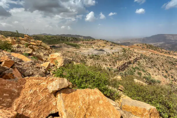 Beautiful highland landscape with valley. Afar region near city Mekelle. Ethiopia, Africa wilderness