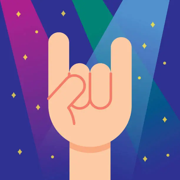 Vector illustration of Rock N Roll Hand Icon Flat