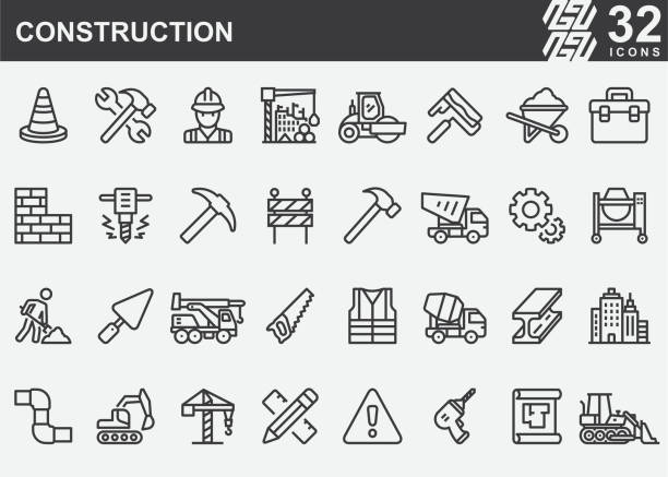 ilustraciones, imágenes clip art, dibujos animados e iconos de stock de iconos de la línea de construcción - construction