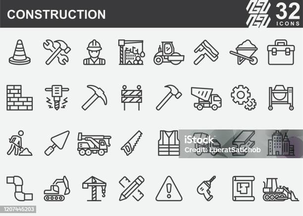 Ikony Linii Konstrukcyjnych - Stockowe grafiki wektorowe i więcej obrazów Ikona - Ikona, Przemysł budowlany, Plac budowy