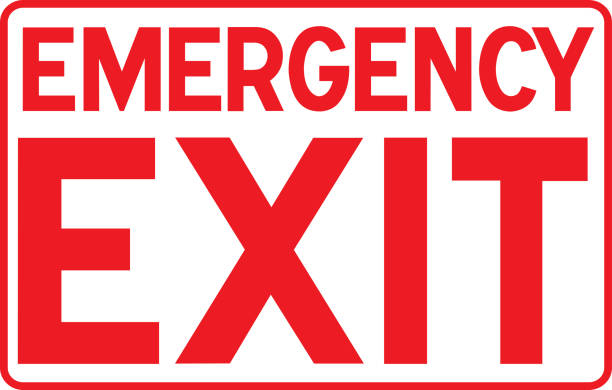 illustrazioni stock, clip art, cartoni animati e icone di tendenza di segnale di emergenza: uscita di emergenza - segnale di uscita demergenza
