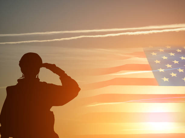 greeting card for veterans day , memorial day, independence day .usa celebration. concept - patriotism, protection, remember ,honor - saluting imagens e fotografias de stock