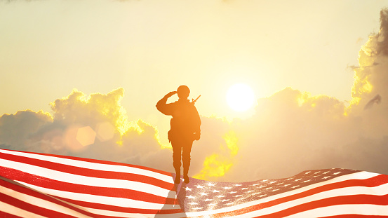 Tarjeta de felicitación para el Día de los Veteranos, Día de los Caídos, Día de la Independencia. Celebración de EE.UU. Concepto - patriotismo, protección, recordar , honor. Ilustración 3D photo