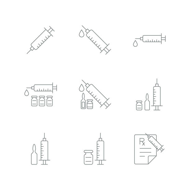 ilustrações, clipart, desenhos animados e ícones de ícone da injeção de seringa - syringe injecting vaccination healthcare and medicine