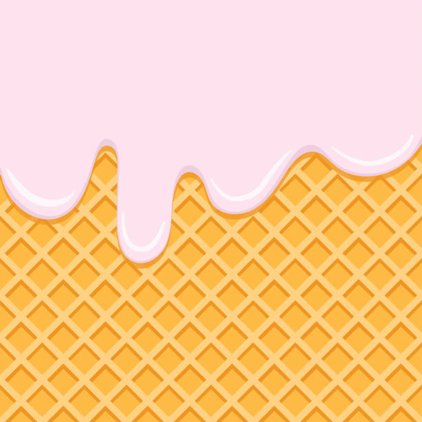 ilustrações, clipart, desenhos animados e ícones de creme rosa fluindo na textura waffel - backgrounds berry close up dessert
