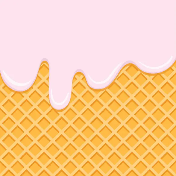 Vector illustration of Pink cream flowing on waffel texture