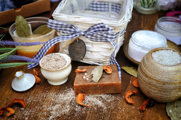 istock Fruit and lavender handmade artisan soap with honey and salt 1207458497
