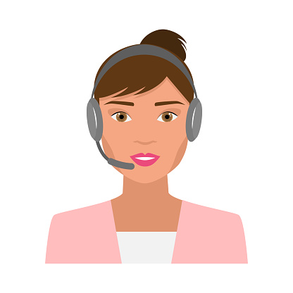 Cute woman call center operator with modern headphones