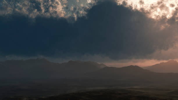 istock Mountain landscape with dark cloudy sky. 1207460571