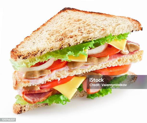 Sandwich With Bacon Stock Photo - Download Image Now - Bacon, Bread, Cheese