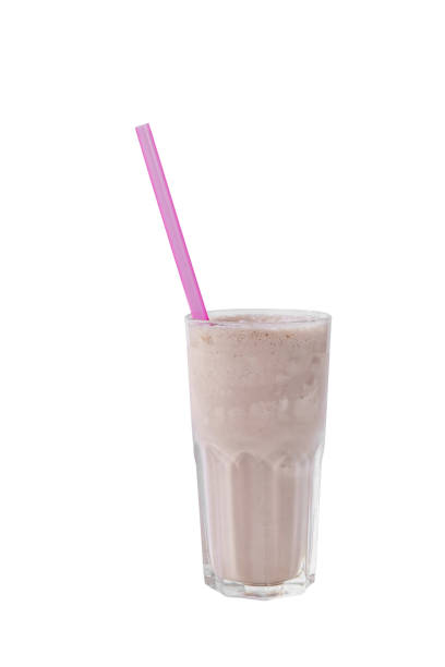 istock Milkshake with waffle, syrup, straw isolated white 1207464202