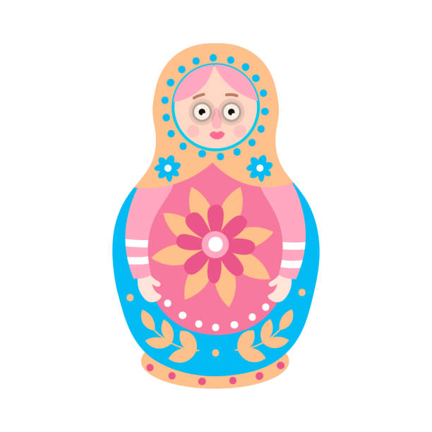 traditionelle ethnische russische nistpuppe, blumen-design - russian nesting doll babushka doll russian culture stock-grafiken, -clipart, -cartoons und -symbole