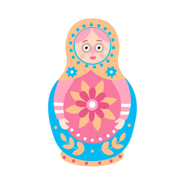 illustrazioni stock, clip art, cartoni animati e icone di tendenza di bambola nidificazione etnica tradizionale russa, design floreale - russian culture traditional culture souvenir folk music