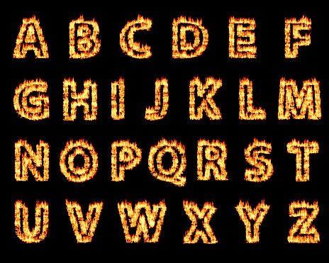 Alphabet in burning flames.