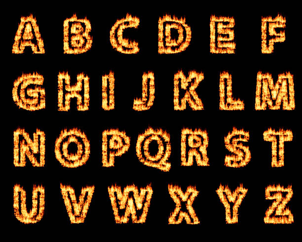алфавит в горящем пламени. - letter t fire flame typescript стоковые фото и изображения