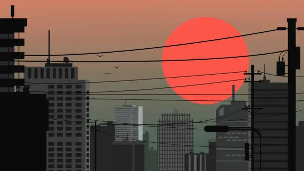 Vector illustration of Cityscape at sunrise