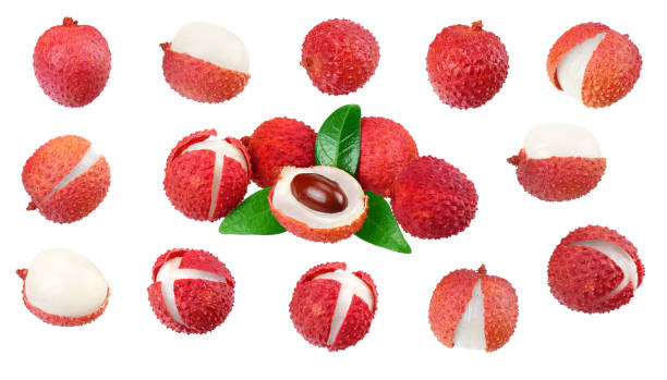 istock lychee collection. fresh lychee with leaves isolated on white background 1207467198