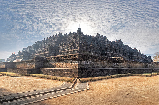 Full View Of The Worlds Biggest Buddhist Temple Borobodur In Central Java Yogyakarta, Indonesia
