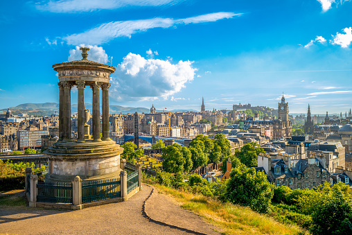 Edinburgh aerial skyline from Calton Hill capital city of Scotland UK United Kingdom