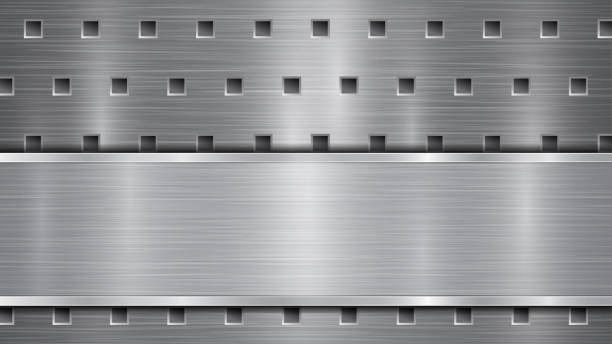 istock Metal background with holes and a polished plate 1207468519