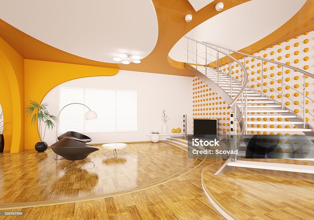 Modernes Interieur Wohnzimmer 3d render - Lizenzfrei Architektur Stock-Foto