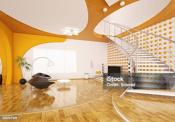 Modernes Interieur Wohnzimmer 3d Render Stockfoto und mehr Bilder von Architektur - Architektur, Behaglich, Boden