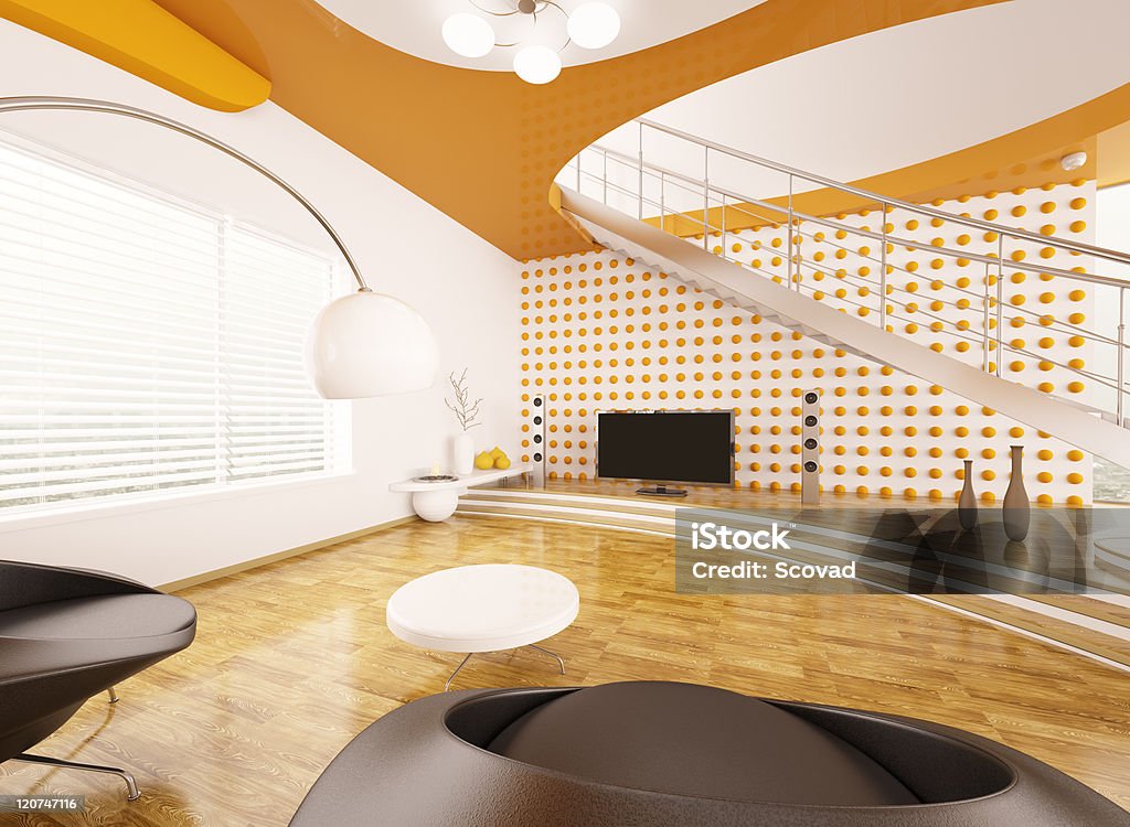 Intérieur moderne de salon 3d render - Photo de Ameublement libre de droits