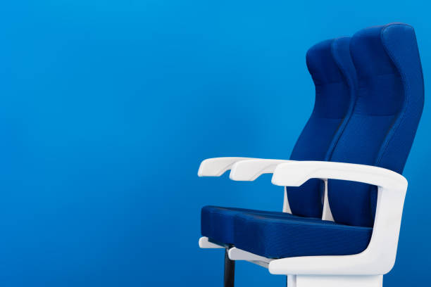 bright and colorful seats isolated on blue with copy space