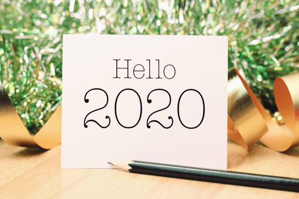 istock Hello year 2020 with gold decoration. 1207472288