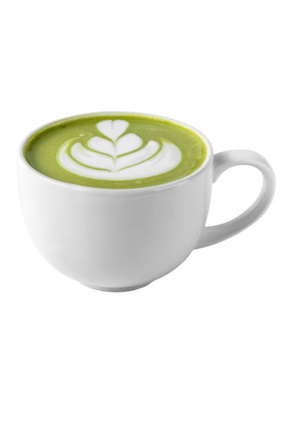 istock coffee cup with green matcha latte art isolated on a white background, template for summer drink menu of cafe and restaurant 1207476692