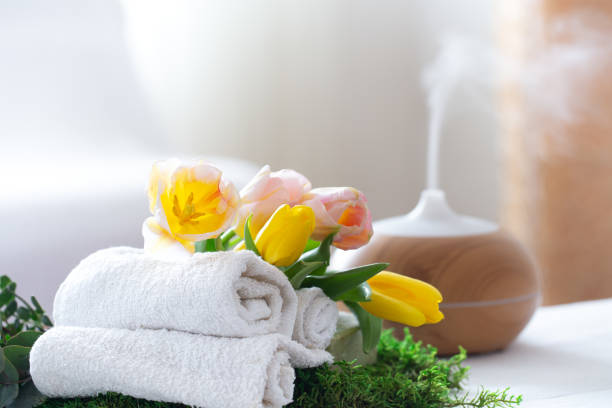 istock Spa composition with Aromatherapy and body care items. 1207481170