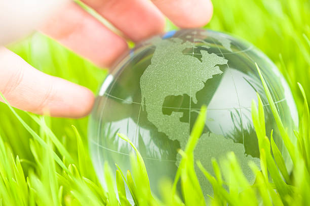 istock Glass earth in grass with hand 120748244