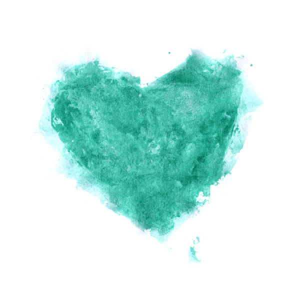 istock One big green watercolor heart - vector illustration with hand painted messy uneven irregular ragged heart shape in the middle of white paper background - card design full of details 1207483943