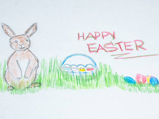 istock Happy Easter painted on a sheet of paper 1207486646