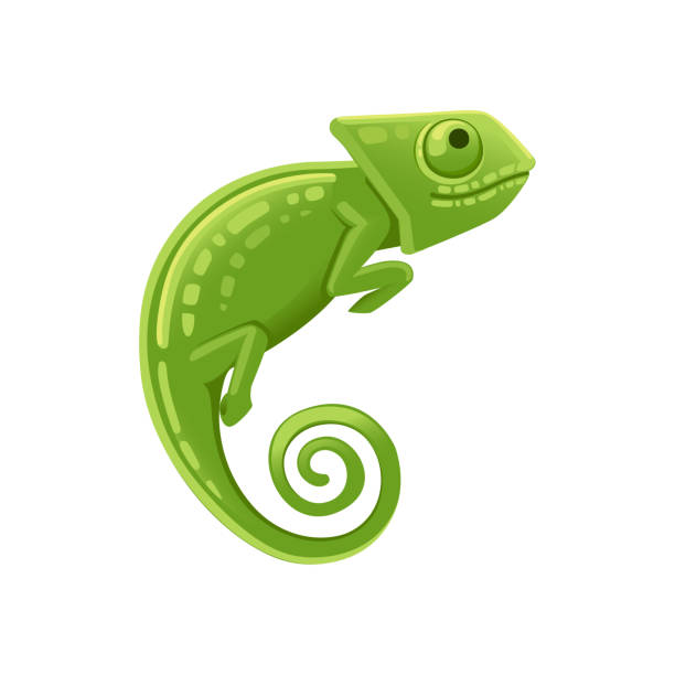 süße kleine grüne chamäleon eidechse cartoon tier design flache vektor-illustration isoliert auf weißem hintergrund - lizard stock-grafiken, -clipart, -cartoons und -symbole