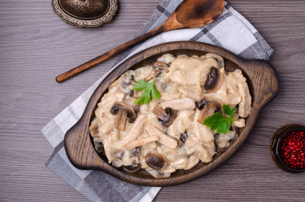 istock Stewed meat slices with mushrooms 1207490107