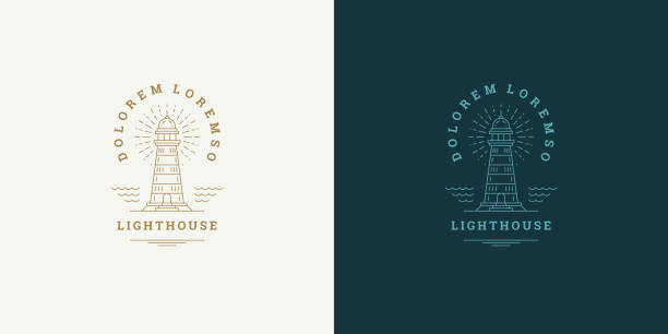 Lighthouse line symbol vector logo emblem design template illustration simple minimal linear style Lighthouse line symbol vector logo emblem design template illustration simple minimal linear style. Outline graphics for nautical branding and marine company. lighthouse drawings stock illustrations