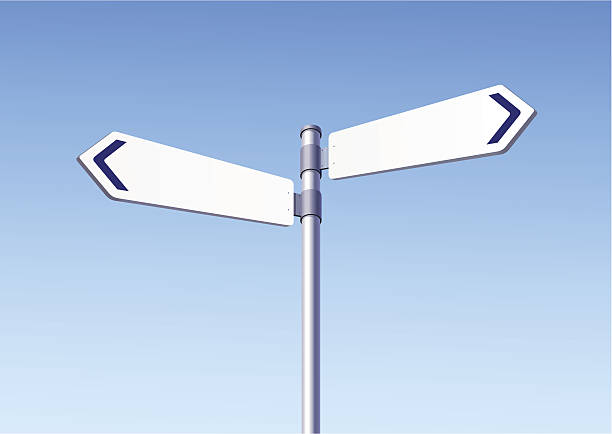 Blank road signs on blue sky background Blank Road Signs on blue sky background. Choose concept. crossroads sign stock illustrations