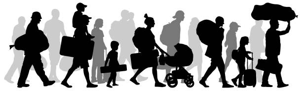 Crowd people immigrant. Silhouette vector illustration Crowd people immigrant. Silhouette vector illustration crowd of people borders stock illustrations