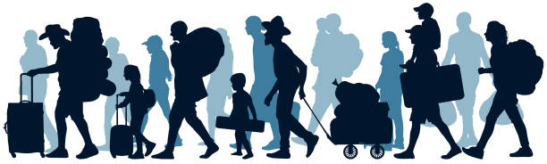 Moving people. Crowd human emigration. Silhouette vector illustration Moving people. Crowd human emigration. Silhouette vector illustration crowd of people borders stock illustrations