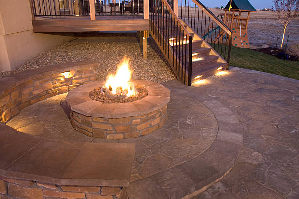 backyard firepit stock photo