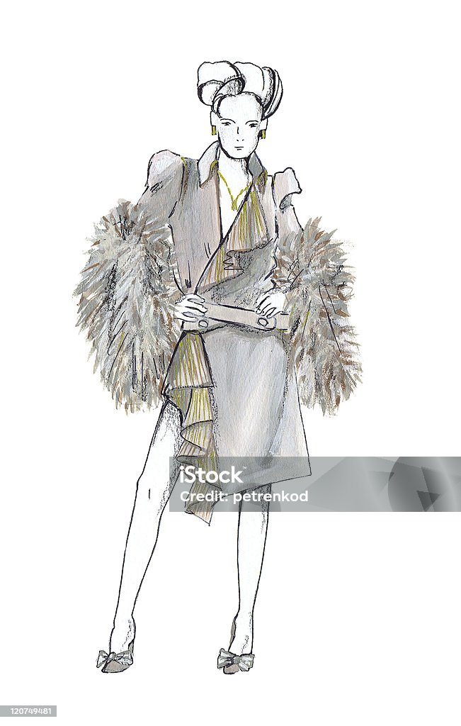 The woman dressed in autumn suit The woman dressed in autumn suit. Gouache and ink drawing Fashion Stock Photo