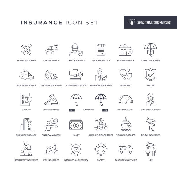 страхование редактируемые значки строки хода - insurance symbol computer icon travel stock illustrations