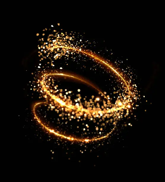Photo of Spiral glitter gold black background. 3d image, 3d rendering.