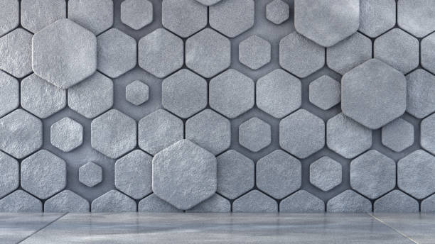 istock Background empty interior wall with stone texture, floor and relief wall. 3d illustration, 3d rendering. 1207497991
