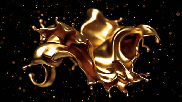Elegant, luxury splash of gold liquid. 3d illustration, 3d rendering. stock photo