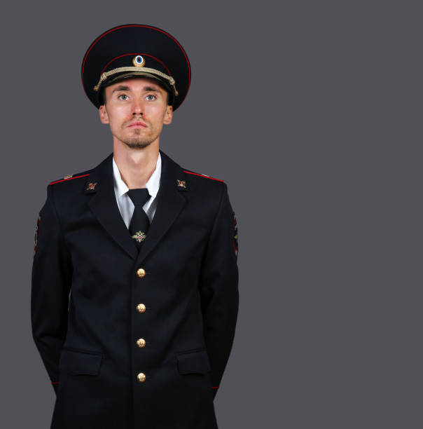 istock Serious Russian police officer in formal uniform 1207499364