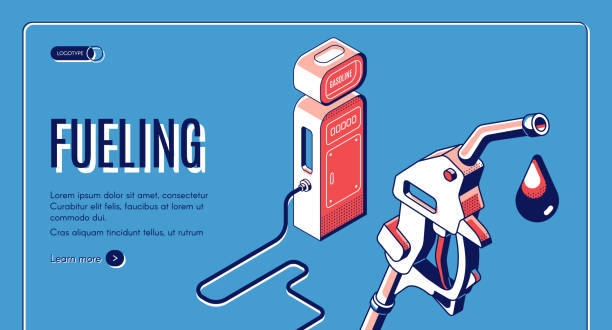 ilustrações de stock, clip art, desenhos animados e ícones de fueling, gas, gasoline, diesel station isometric - isometric gas station transportation car
